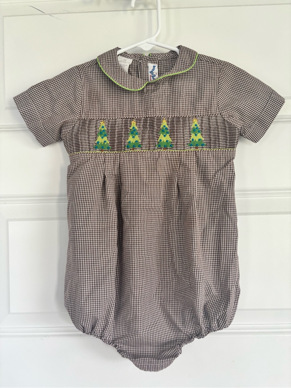 Silly Goose Brown Gingham Christmas Bubble with Lime Trim